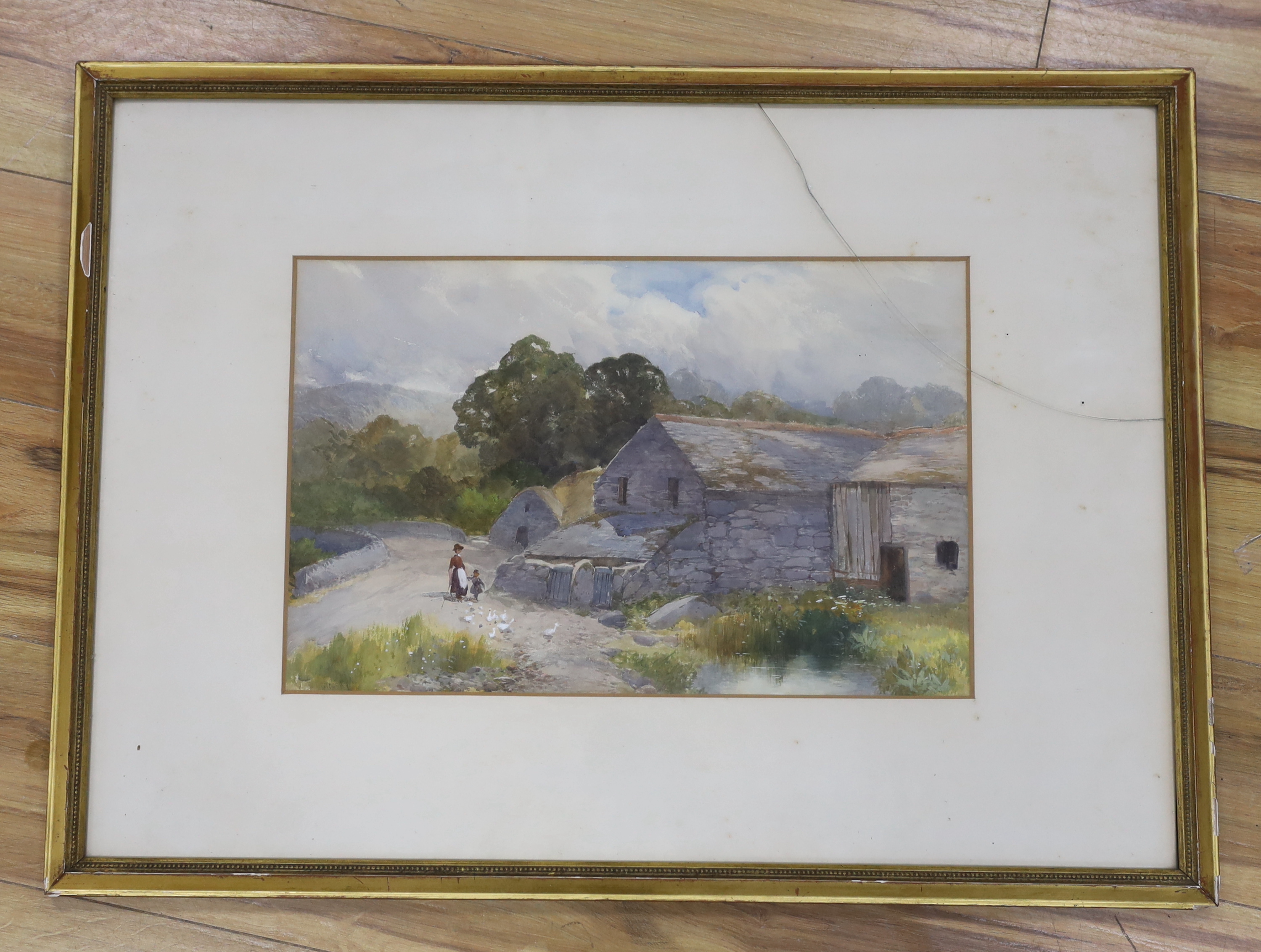 Frederick John Widgery (1861-1942), watercolour, Rural landscape with farm buildings, signed, 29 x 45cm